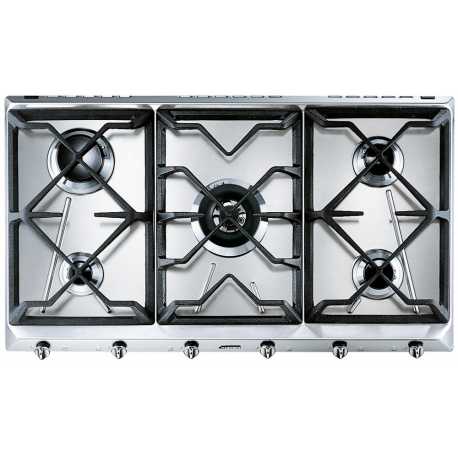 TABLE DE CUISSON SMEG SRV596GH5 ACIER INOX GRILLES EN FONTE 90 CM