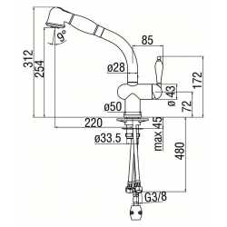 NOBILI ANTICA AT18517 SINGLE LEVER SINK MIXER TAP WITH PULL OUT SPRAY CHROME