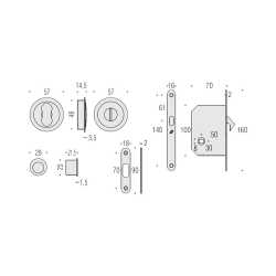 COLOMBO DESIGN SET OF FLUSH INSET HANDLES FOR SLIDING DOORS WITH LOCK OPEN ID211 LK MADE IN ITALY