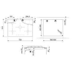 SMEG PV175B3 GASKOCHFELD SCHWARZGLAS DESIGNLINIEN LINEA 72 CM