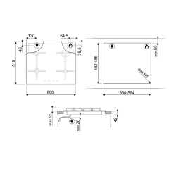 SMEG GAS HOB PV264B BLACK GLASS 60 CM