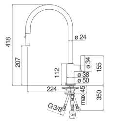 NOBILI FLAG SINGLE LEVER SINK MIXER TAP PULL-OUT 2 JET HAND SHOWER