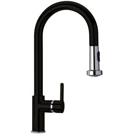 SCHOCK AQUAALTO SINGLE LEVER SINK MIXER TAP WITH PULL OUT SPRAY PURE BLACK