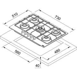 FRANKE SMART FHSM 755 4G DC GAS HOB STAINLESS STEEL 73 CM
