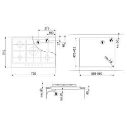 SMEG P272XGH GASKOCHFELD EDELSTAHL DESIGNLINIEN SELEZIONE 72 CM
