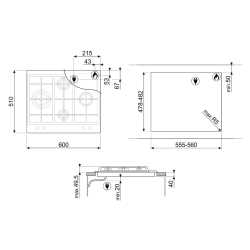 SMEG P261XGH GAS HOB CUCINA AESTHETIC STAINLESS STEEL BASE 60 CM