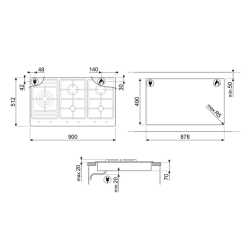 SMEG GAS HOB PS9062 STAINLESS STEEL BASE 90 CM