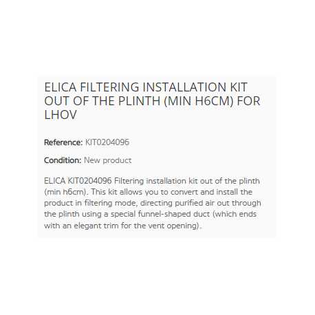 ELICA KIT DE INSTALACIÓN FILTRANTE FUERA DEL ZÓCALO (MIN H6CM) PARA LHOV