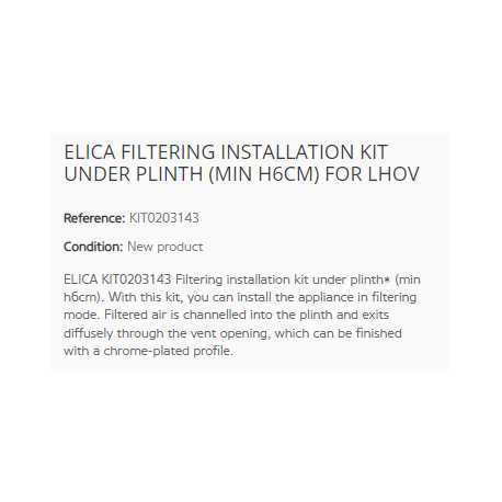 ELICA FILTERING INSTALLATION KIT UNDER PLINTH (MIN H6CM) FOR LHOV