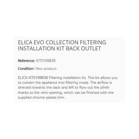 ELICA EVO COLLECTION FILTERING INSTALLATION KIT BACK OUTLET