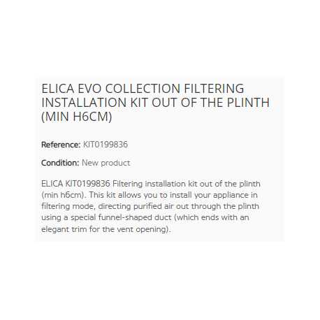 ELICA EVO COLLECTION FILTERING INSTALLATION KIT OUT OF THE PLINTH (MIN H6CM)