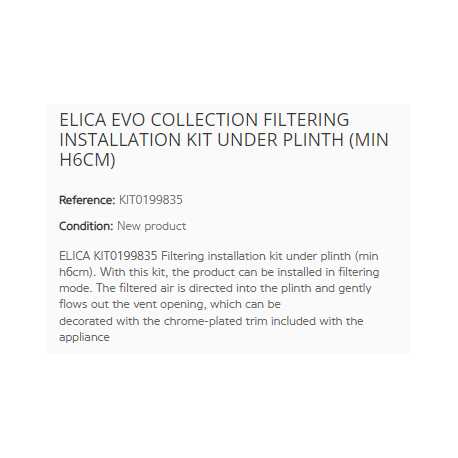 ELICA EVO COLLECTION FILTERING INSTALLATION KIT UNDER PLINTH (MIN H6CM)