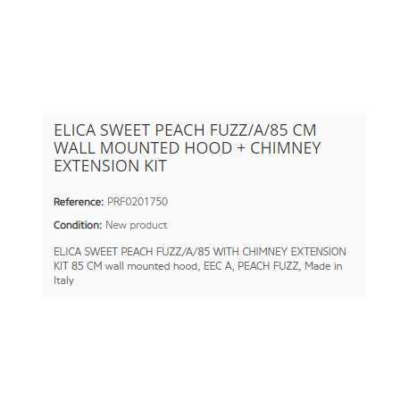 ELICA HOTTE DÉCORATIVE MURALE SWEET PEACH FUZZ/A/85 CM + KIT EXTENSION CHEMINÉE CL. A ELICA HOTTE DÉCORATIVE MURALE SWEET PEACH FUZZ/A/85 CM + KIT EXTENSION CHEMINÉE CL. A