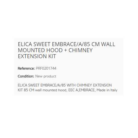 ELICA HOTTE DÉCORATIVE MURALE SWEET EMBRACE/A/85 CM + KIT EXTENSION CHEMINÉE CL. A