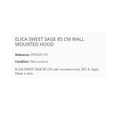 ELICA HOTTE DÉCORATIVE MURALE SWEET SAGE 85 CM CL. A