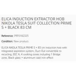 ELICA INDUCTION EXTRACTOR HOB NIKOLA TESLA SUIT COLLECTION PRIME S + BLACK 83 CM