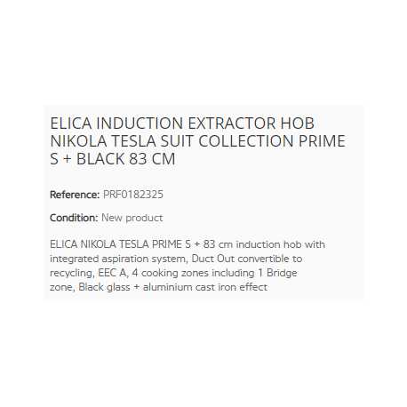 TABLE DE CUISSON INDUCTION ELICA NIKOLA TESLA SUIT COLLECTION PRIME S + NOIR 83 CM