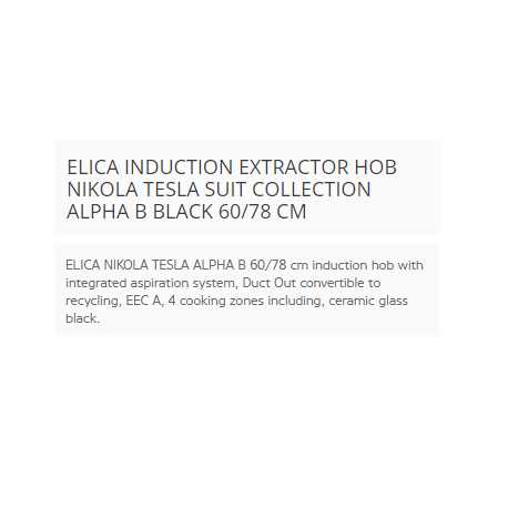 ELICA INDUCTION EXTRACTOR HOB NIKOLA TESLA SUIT COLLECTION ALPHA B BLACK 60/78 CM