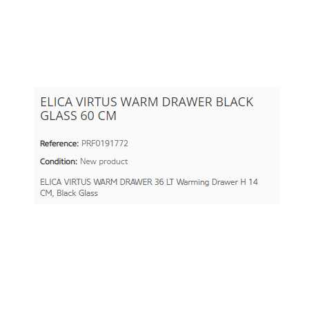 ELICA VIRTUS WARM DRAWER BLACK GLASS 60 CM