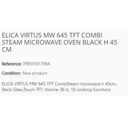 ELICA VIRTUS MW 645 TFT COMBI STEAM MICROWAVE OVEN BLACK H 45 CM