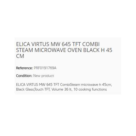 ELICA VIRTUS MW 645 TFT KOMBINIERTER DAMPF- UND MIKROWELLENOFEN SCHWARZ H 45 CM