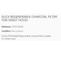 ELICA REGENERABLE CHARCOAL FILTER FOR SWEET HOOD