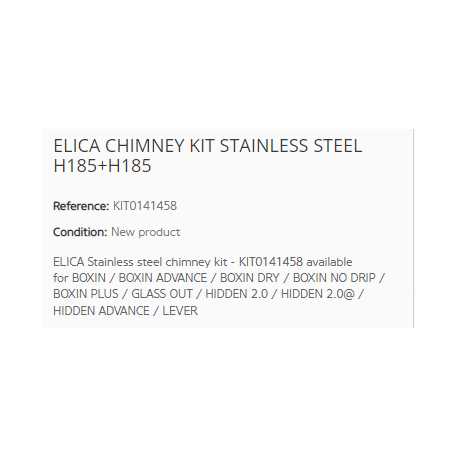 ELICA CHIMNEY KIT STAINLESS STEEL H185+H185 ELICA CHIMNEY KIT STAINLESS STEEL H185+H185