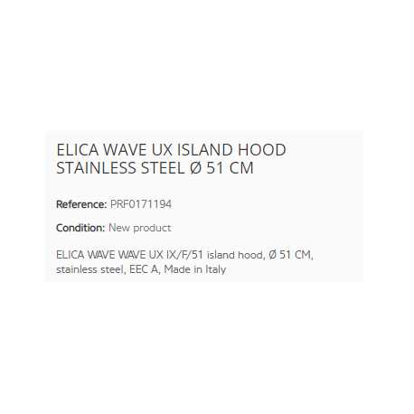 ELICA HOTTE EN ÎLOT WAVE UX ACIER INOX Ø 51 CM