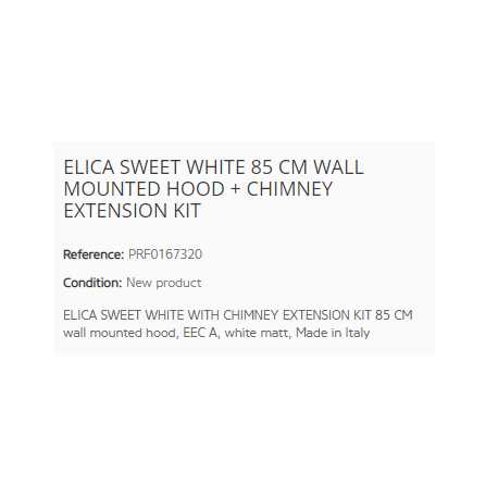 ELICA HOTTE DÉCORATIVE MURALE SWEET WHITE 85 CM + KIT EXTENSION CHEMINÉE CL. A