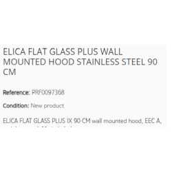 ELICA FLAT GLASS PLUS WALL MOUNTED HOOD STAINLESS STEEL 90 CM