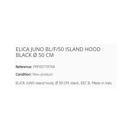 ELICA JUNO BL/F/50 ISLAND HOOD BLACK Ø 50 CM