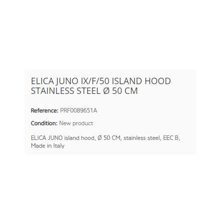 ELICA JUNO IX/F/50 ISLAND HOOD STAINLESS STEEL Ø 50 CM