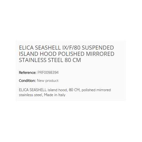 ELICA SEASHELL IX/F/80 SUSPENDED ISLAND HOOD POLISHED MIRRORED STAINLESS STEEL 80 CM