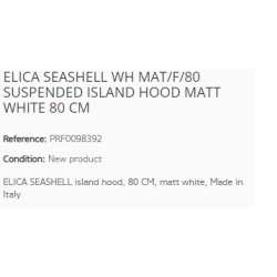 ELICA SEASHELL WH MAT/F/80 SUSPENDED ISLAND HOOD MATT WHITE 80 CM