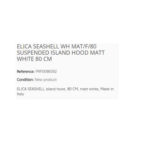ELICA HOTTE EN ÎLOT SEASHELL BLANC MAT 80 CM ELICA HOTTE EN ÎLOT SEASHELL BLANC MAT 80 CM