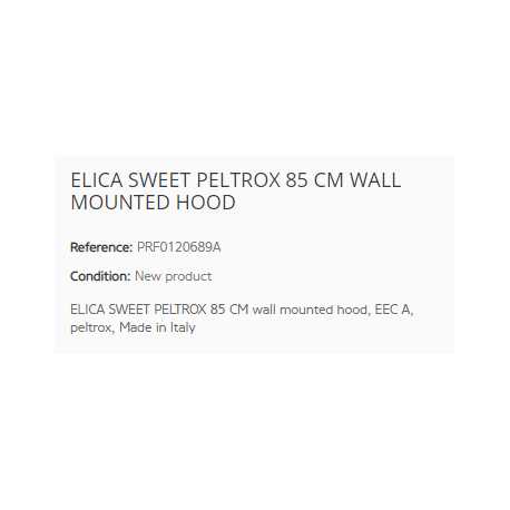 ELICA HOTTE DÉCORATIVE MURALE SWEET PELTROX 85 CM CL. A