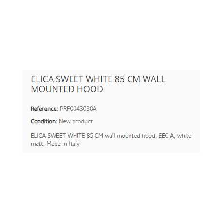 ELICA SWEET WHITE 85 CM WALL MOUNTED HOOD