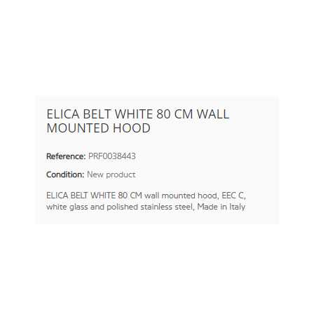 ELICA BELT WHITE 80 CM WALL MOUNTED HOOD