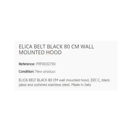 ELICA BELT BLACK WANDHAUBE 80 CM EEK C