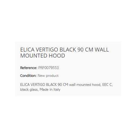 ELICA HOTTE DÉCORATIVE MURALE VERTIGO BLACK 90 CM CL. C
