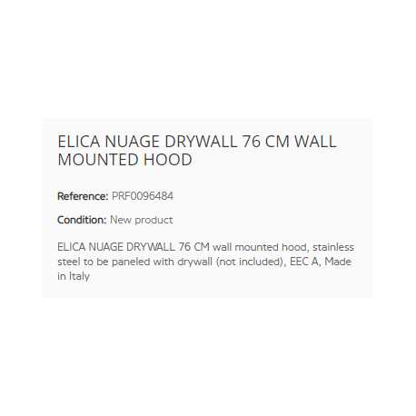 ELICA NUAGE DRYWALL 76 CM WALL MOUNTED HOOD