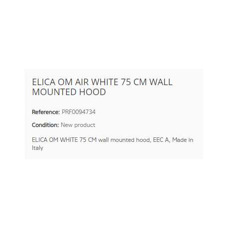 ELICA OM AIR WHITE 75 CM WALL MOUNTED HOOD