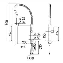 NOBILI ACQUERELLI SINGLE LEVER SINK MIXER TAP PULL-OUT 2 JET HAND SHOWER AMBRA BRUSHED