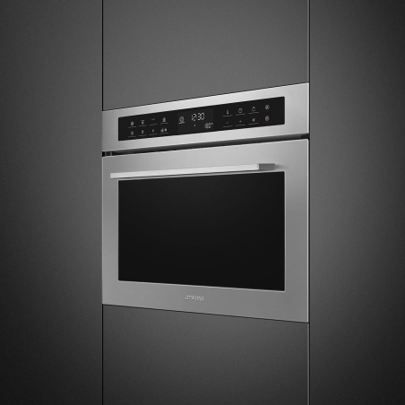 SMEG COMPACT COMBI MICROWAVE OVEN SF4120MCS SILVER GLASS LINEA DESI...