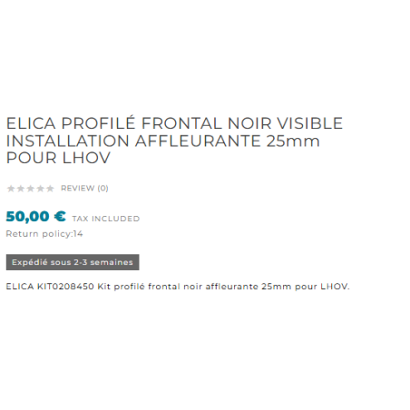 ELICA FRONT PROFILE FLUSH TOP 20mm FOR LHOV |FAB Appliances