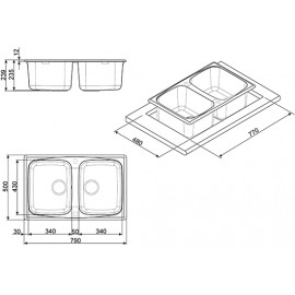 SMEG EINBAUSPÜLE RIGAE LZ792A DOPPELBECKEN ANTHRAZIT 79x50 CM
