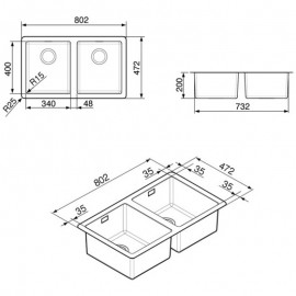 SMEG VSTQ3434-2 ÉVIER ENCASTRABLE SOUS-PLAN MIRA 2 CUVES ACIER INOXYDABLE