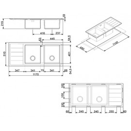 SMEG LFT116S MIRA KITCHEN SINK 2 BOWLS BRUSHED STAINLESS STEEL FLUSH FITTED