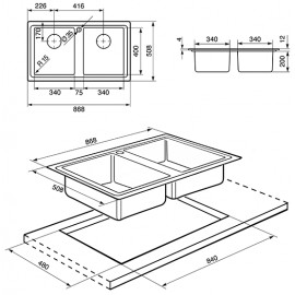 LAVELLO SMEG SERIE MIRA LFT862 2 VASCHE ACCIAIO INOX SATINATO