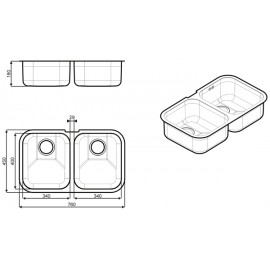 SMEG UM4040 KITCHEN SINK UNDERMOUNTED 2 BOWLS BRUSHED STAINLESS STEEL